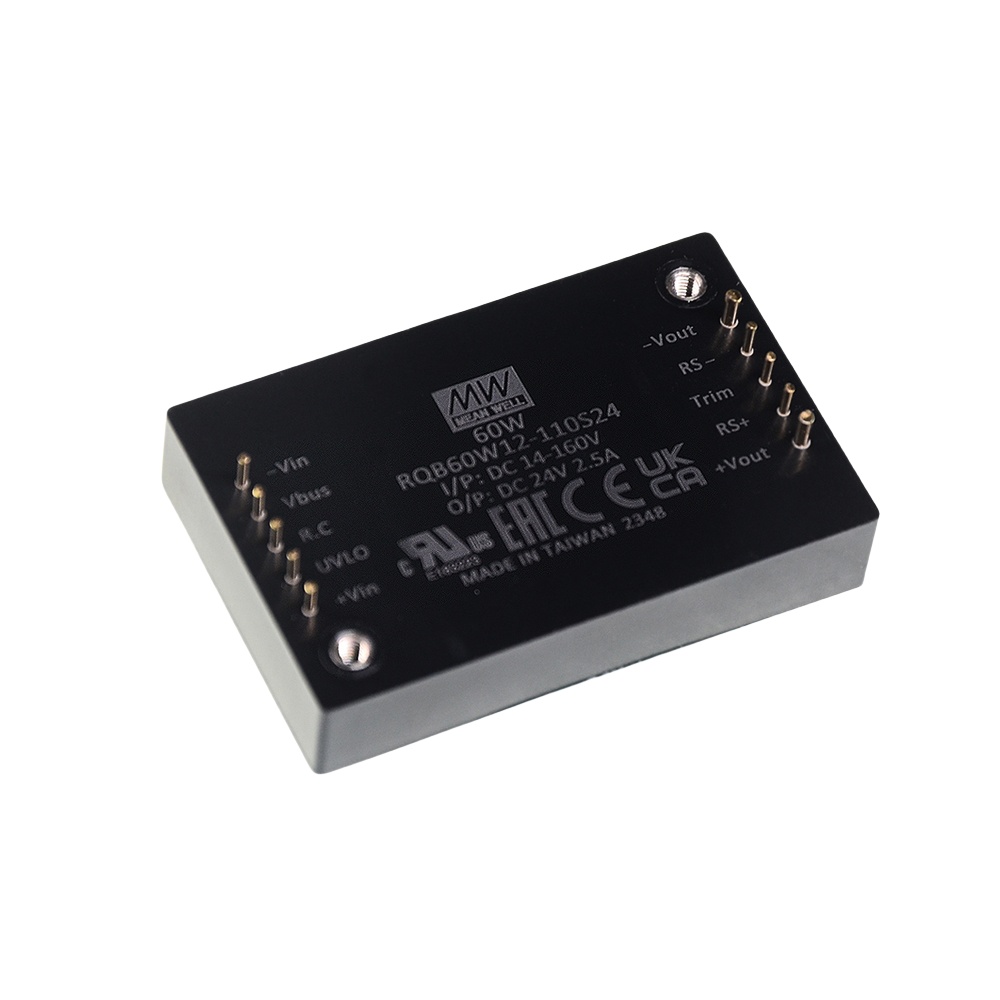 RQB60W12  明緯 60W 四分之一磚型鐵路專用 DC-DC 轉(zhuǎn)換器
